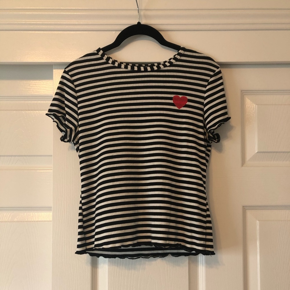 Rebel Sugar Ribbed Black and White Top